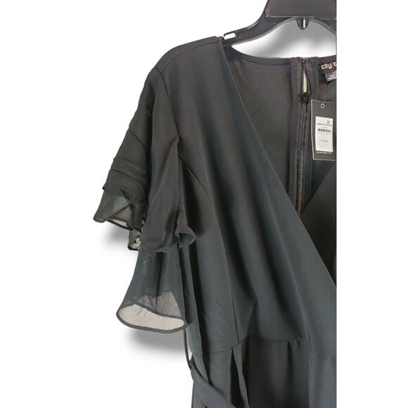 City Chic Plus Size Flutter Sleeve Wide Leg Jumpsuit Black Size Large 20 - Picture 7 of 11